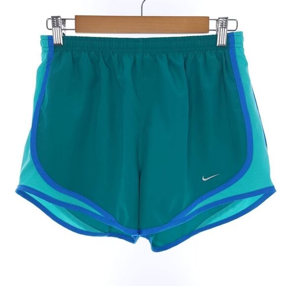 Nike Dri-Fit Athletic Running Shorts Green Blue Breathable Womens Medium - Picture 1 of 7